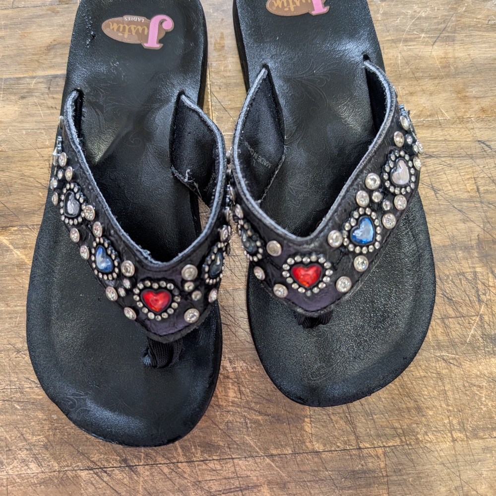 Justin Boots Black Sandals with Heart Details